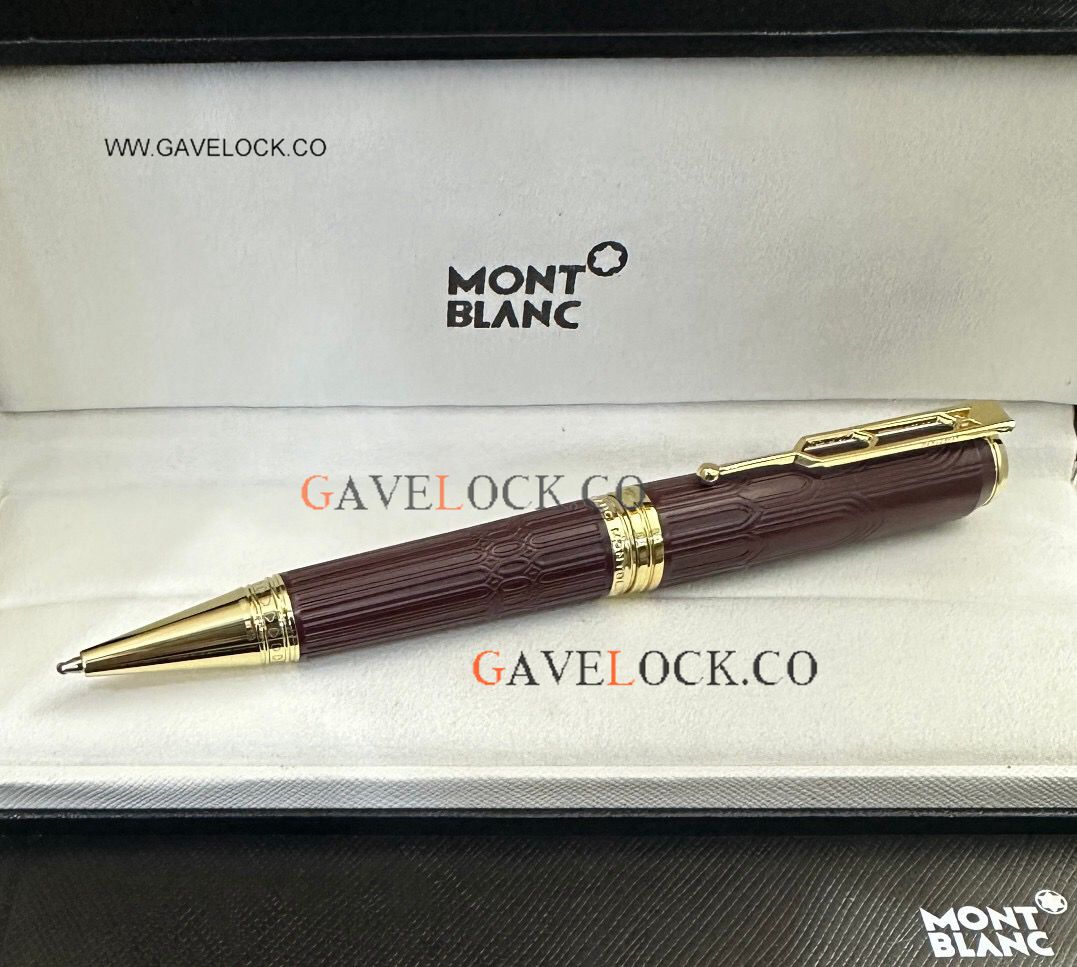 AAA Copy Montblanc Victor Hugo dark red Barrel & Gold Clip Ballpoint Pen